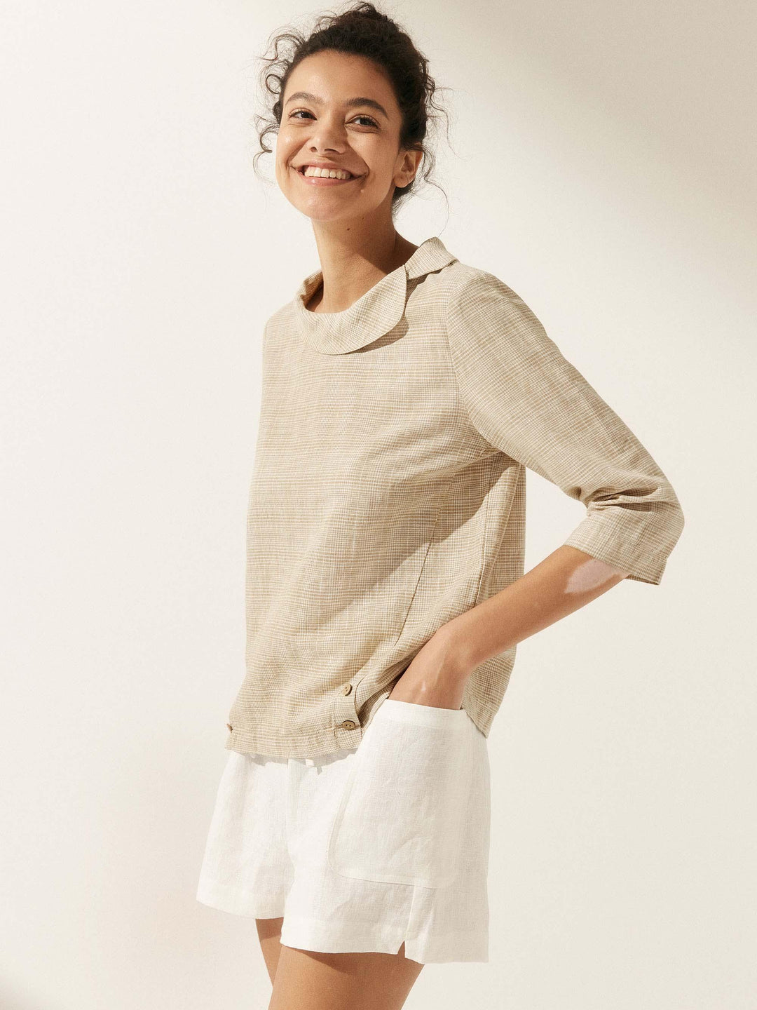 Perquaza™ | Linen Soft-Fold Collar Top - Perquaza.com