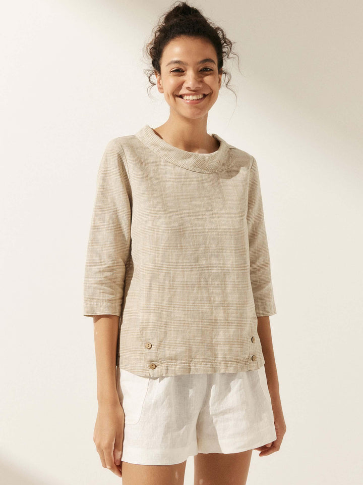 Perquaza™ | Linen Soft-Fold Collar Top - Perquaza.com