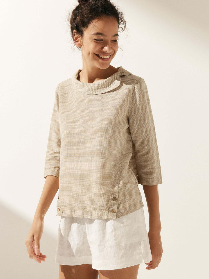 Perquaza™ | Linen Soft-Fold Collar Top - Perquaza.com
