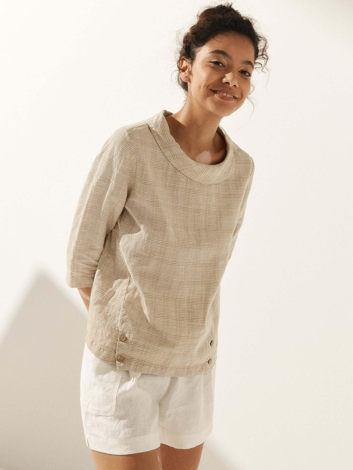 Perquaza™ | Linen Soft-Fold Collar Top - Perquaza.com
