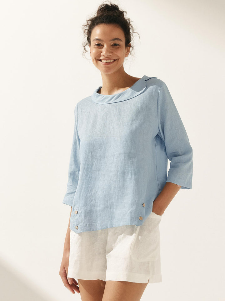 Perquaza™ | Linen Soft-Fold Collar Top - Perquaza.com