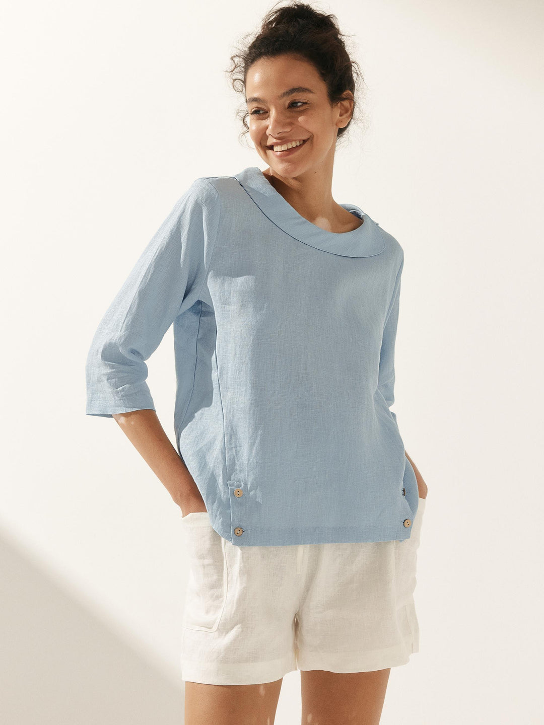 Perquaza™ | Linen Soft-Fold Collar Top - Perquaza.com