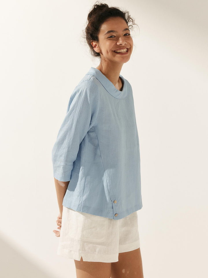 Perquaza™ | Linen Soft-Fold Collar Top - Perquaza.com