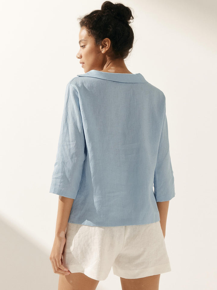 Perquaza™ | Linen Soft-Fold Collar Top - Perquaza.com