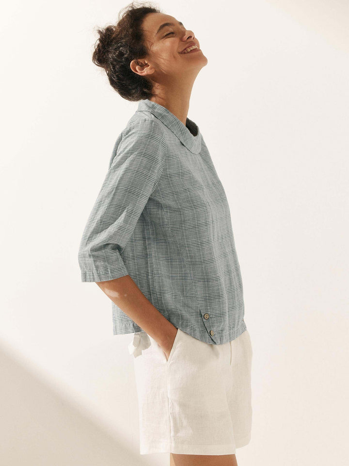 Perquaza™ | Linen Soft-Fold Collar Top - Perquaza.com