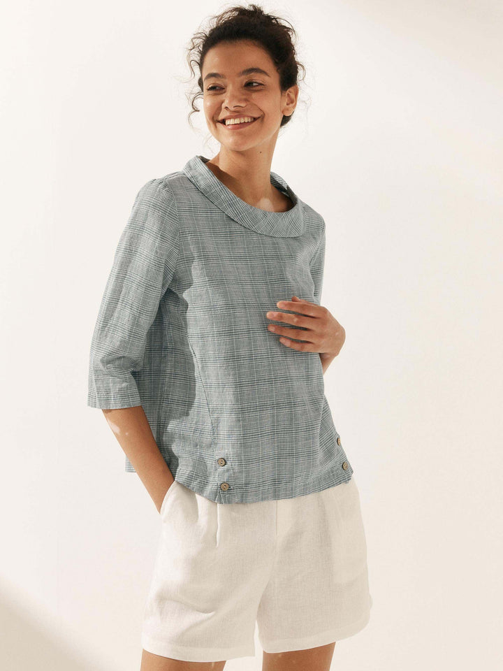 Perquaza™ | Linen Soft-Fold Collar Top - Perquaza.com