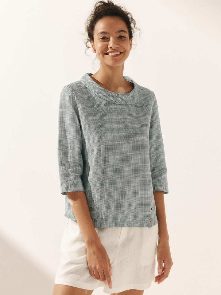 Perquaza™ | Linen Soft-Fold Collar Top - Perquaza.com