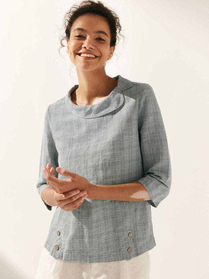 Perquaza™ | Linen Soft-Fold Collar Top - Perquaza.com