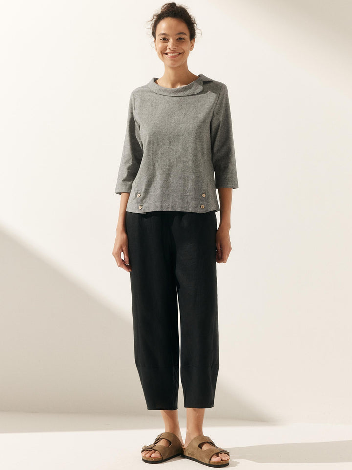 Perquaza™ | Linen Soft-Fold Collar Top - Perquaza.com