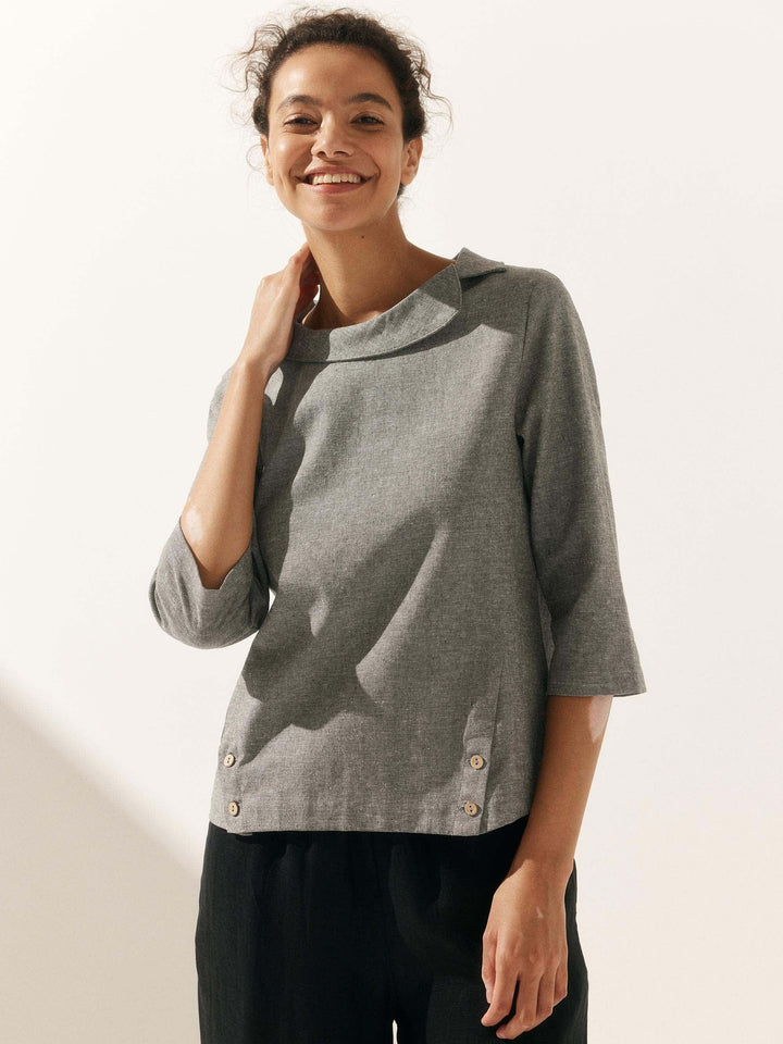 Perquaza™ | Linen Soft-Fold Collar Top - Perquaza.com