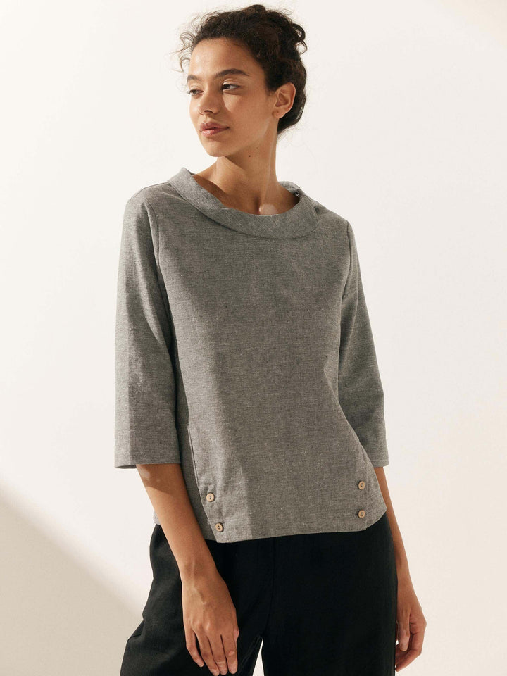 Perquaza™ | Linen Soft-Fold Collar Top - Perquaza.com