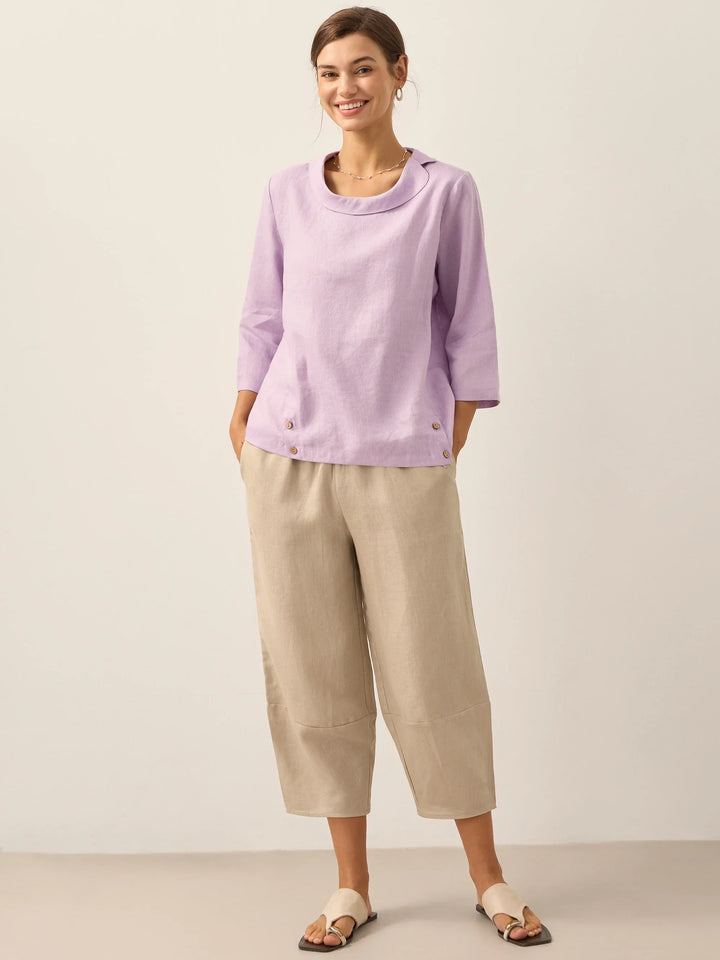 Perquaza™ | Linen Soft-Fold Collar Top - Perquaza.com