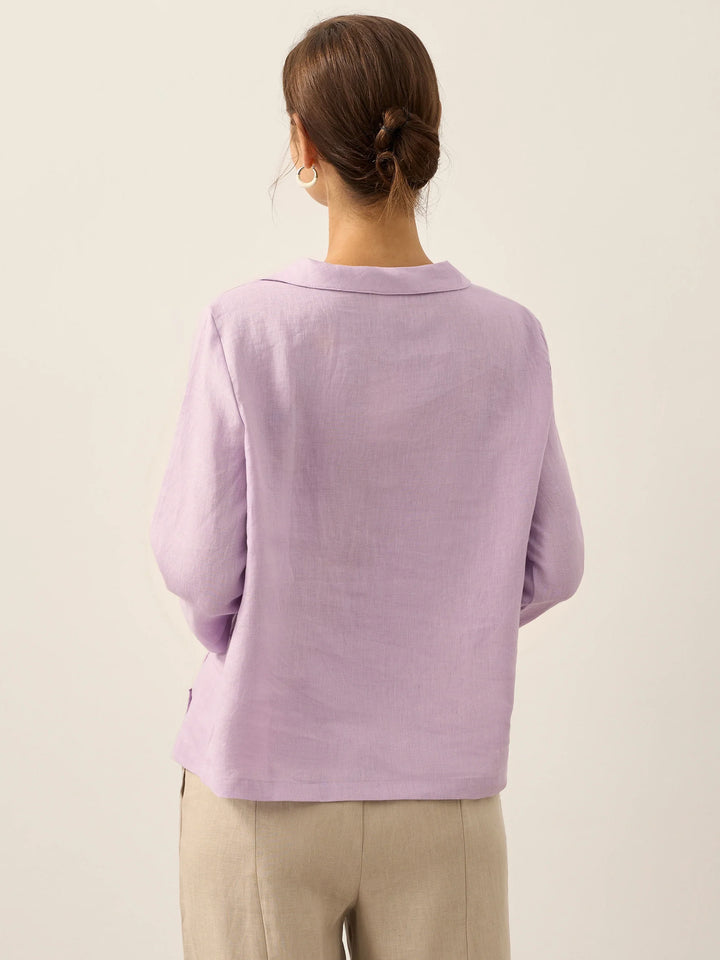 Perquaza™ | Linen Soft-Fold Collar Top - Perquaza.com