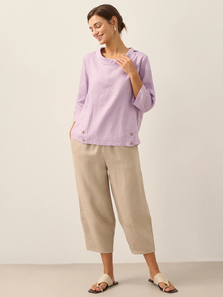 Perquaza™ | Linen Soft-Fold Collar Top - Perquaza.com