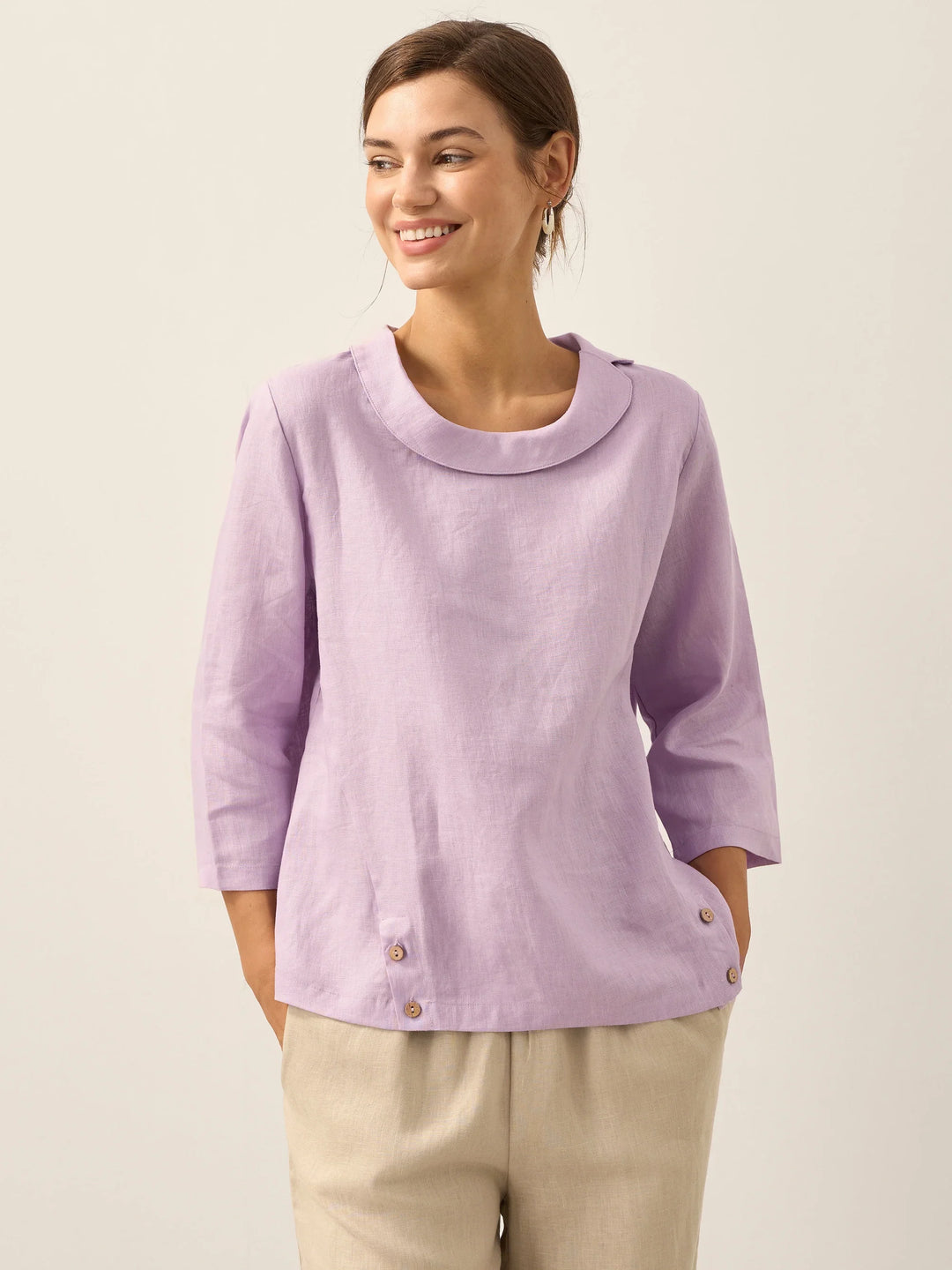Perquaza™ | Linen Soft-Fold Collar Top - Perquaza.com