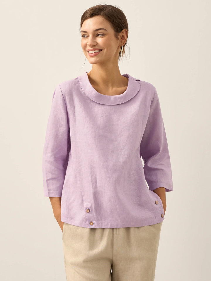 Perquaza™ | Linen Soft-Fold Collar Top - Perquaza.com