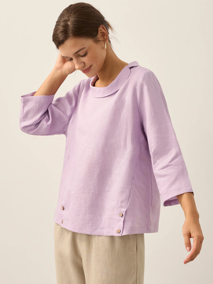Perquaza™ | Linen Soft-Fold Collar Top - Perquaza.com
