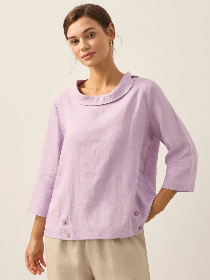 Perquaza™ | Linen Soft-Fold Collar Top - Perquaza.com
